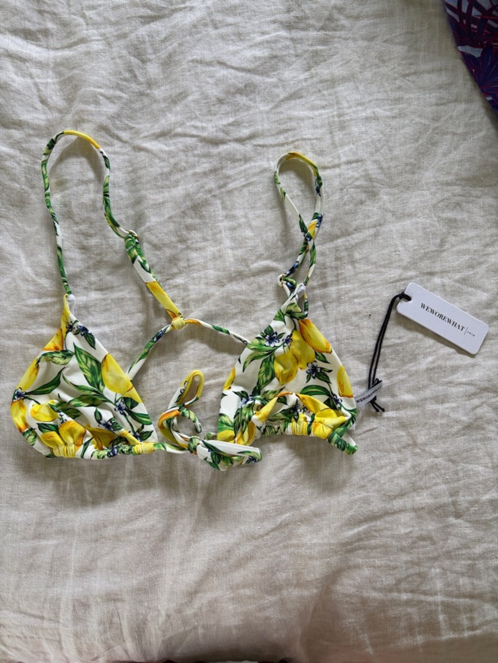 we wore what Lemon Print Triangle Bikini Top -small